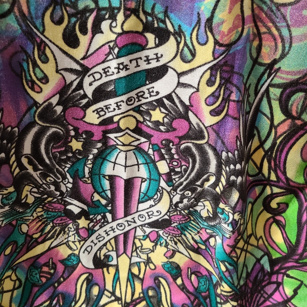 Ed Hardy Christian Audigier Scarf Death Before Dishonor Fringe Unisex